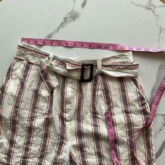 Asos Womens Striped Linen Blend Pockets Belted Buckle Multi-Color Shorts Size 8 - Picture 4 of 7